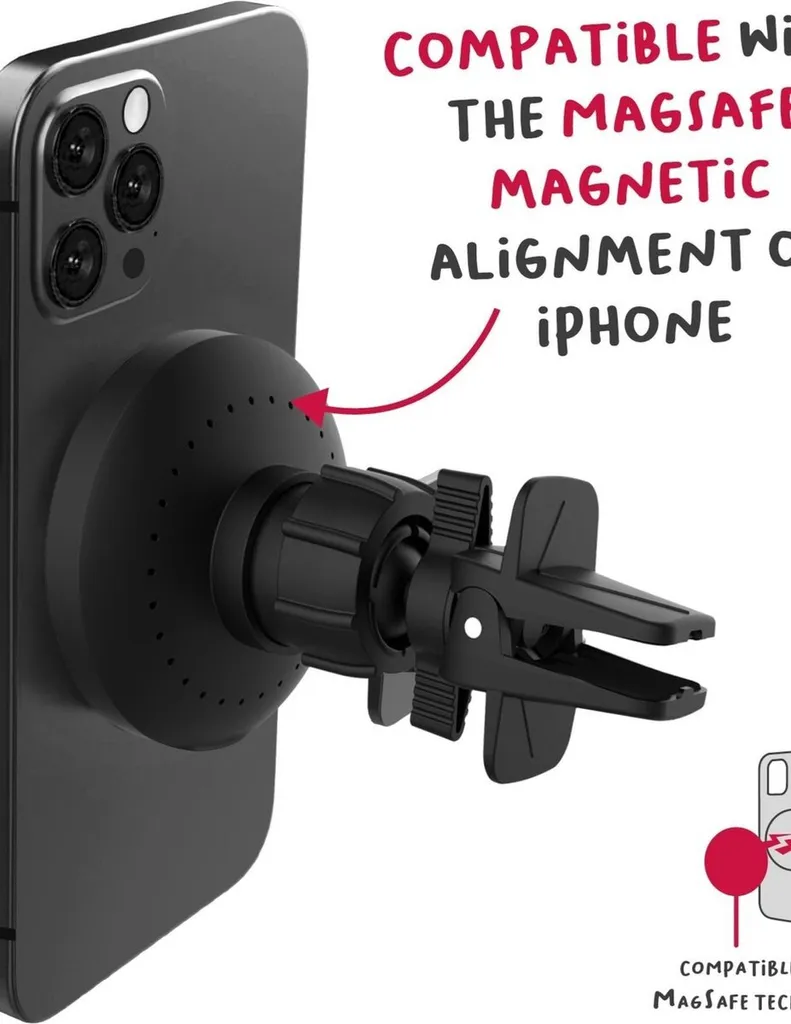 Celly GHOSTMAGCHARGE Support Voiture Magnétique Actif pour iPhone Noir - 12