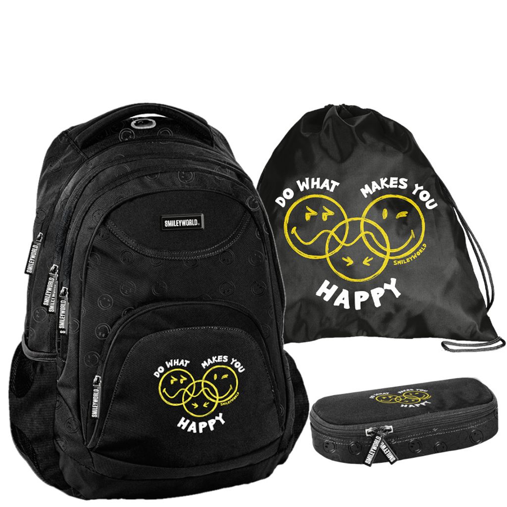 Schulrucksack BeUniq SMILEY - 3-Teiliges Set