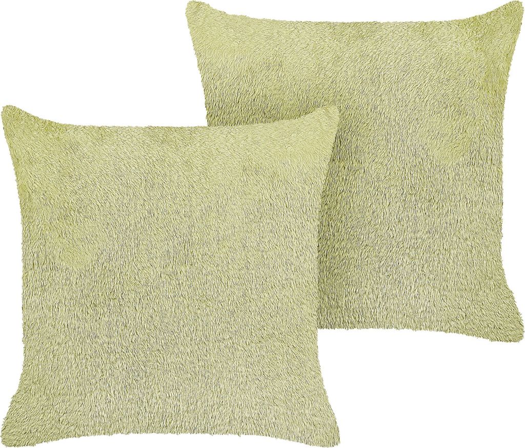 BELIANI Dekokissen 2er Set Hellgrün Stoff 45 x 45 cm Bezug mit Füllung Reißverschluss Einfarbig Boho Modern Wohnzimmer Schlafzimmer Deko für Be...