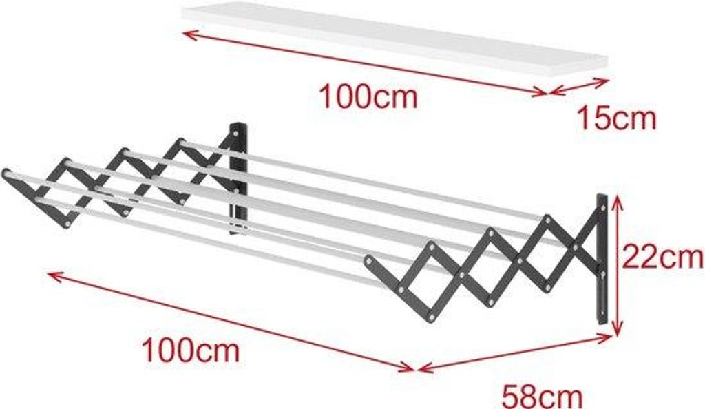LUNOR Wandtrockner ausziehbar mit Ablage 100 cm Breite Anthrazit