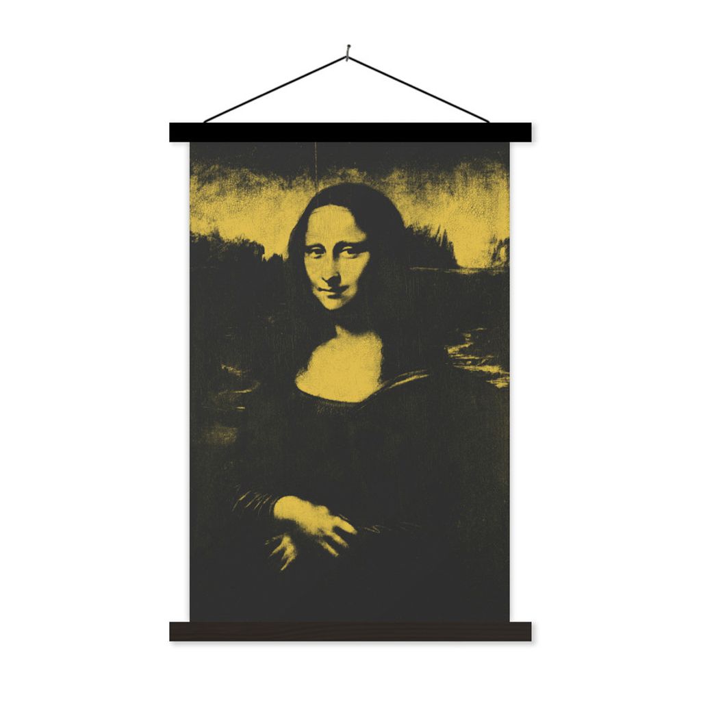 MuchoWow Textilposter Mona Lisa - Leonardo da Vinci - Gelb - Schwarz 60x90 cm mit schwarzem Rahmen - Poster Wohnzimmer