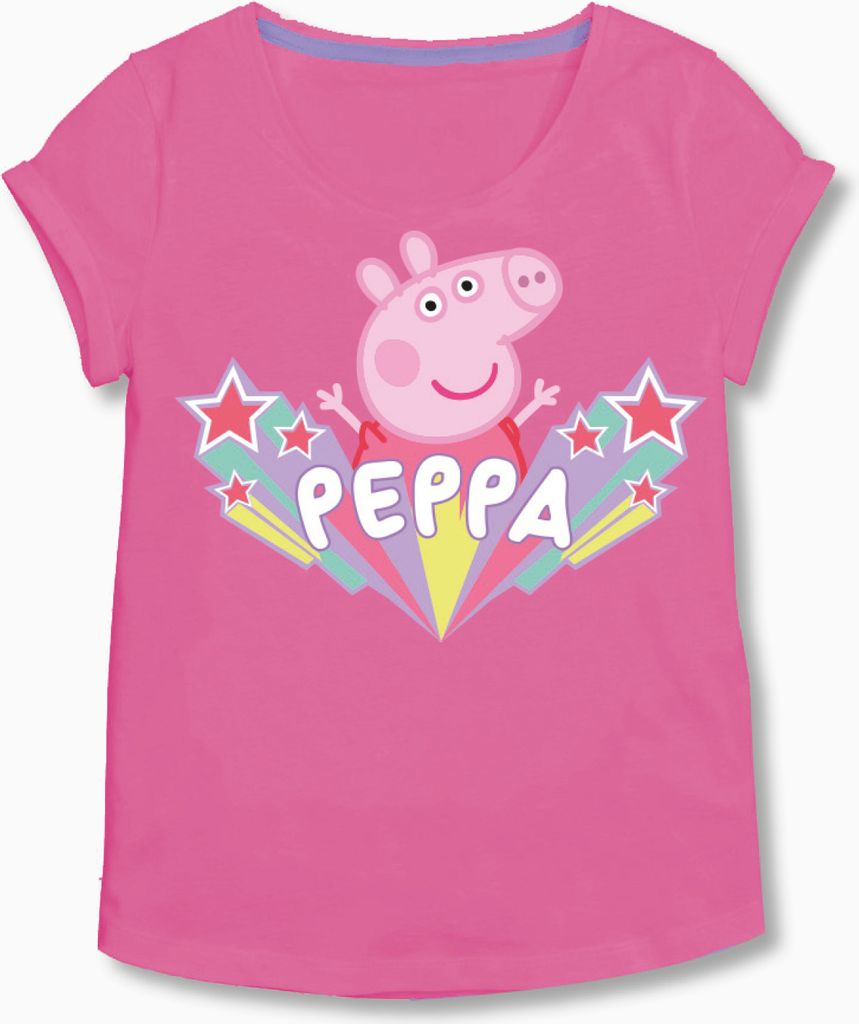 Peppa Wutz T-Shirt – Sterne für Mädchen Kinder Oberteil Shirt kurzärmlig Pink 86-92