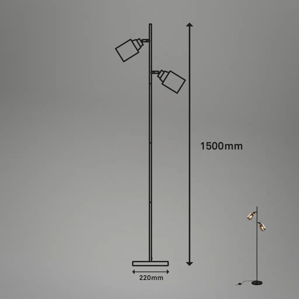 Lampe sur pied double éclairage 2x E27 hauteur 150 cm finition noire - 9