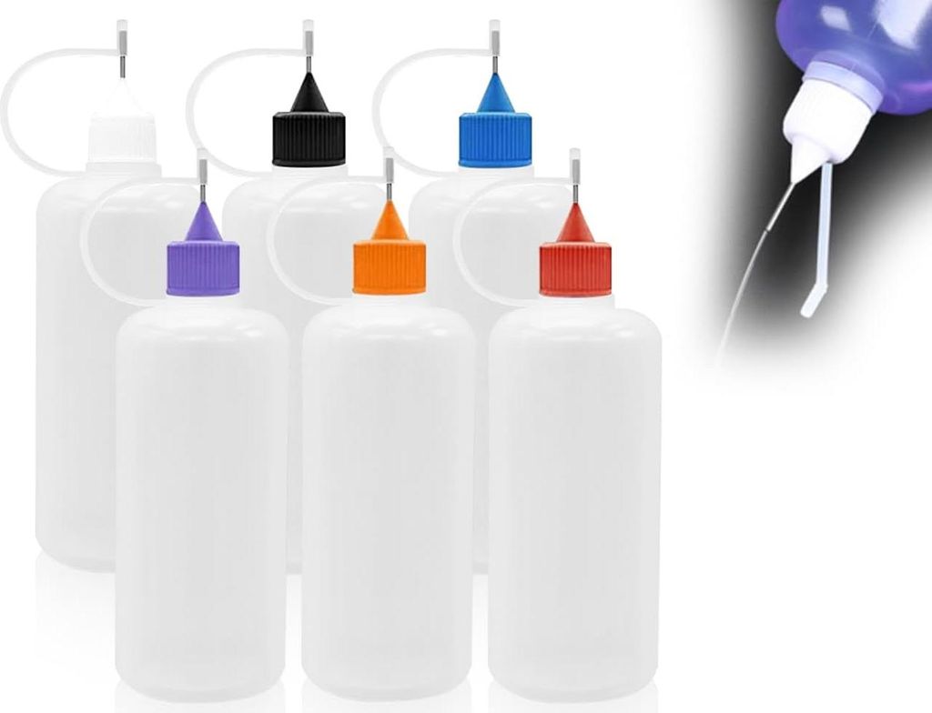 Applikatorflaschen mit Nadelspitzen - Set von 6 Stück (100 ml) - 6 Farben Präzisionspunkt-Applikatoren für verschiedene Flüssigkeiten