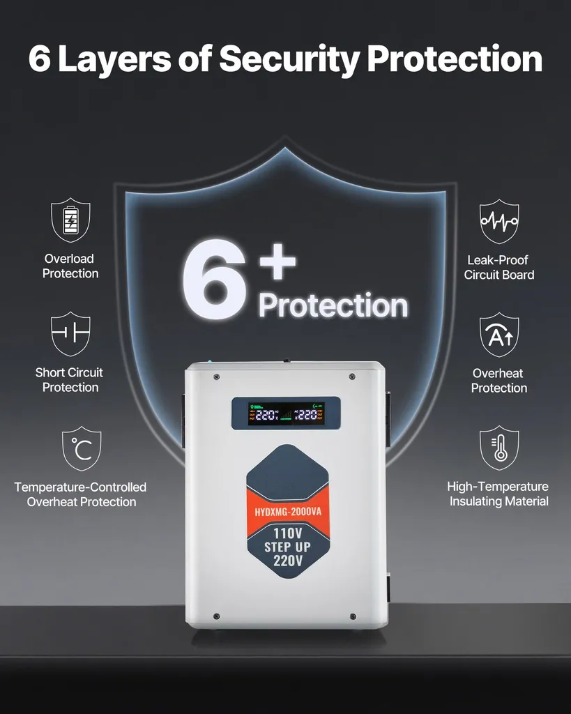 Transformateur 2000 VA avec Écran LCD et Protection de Surchauffe EU - 4