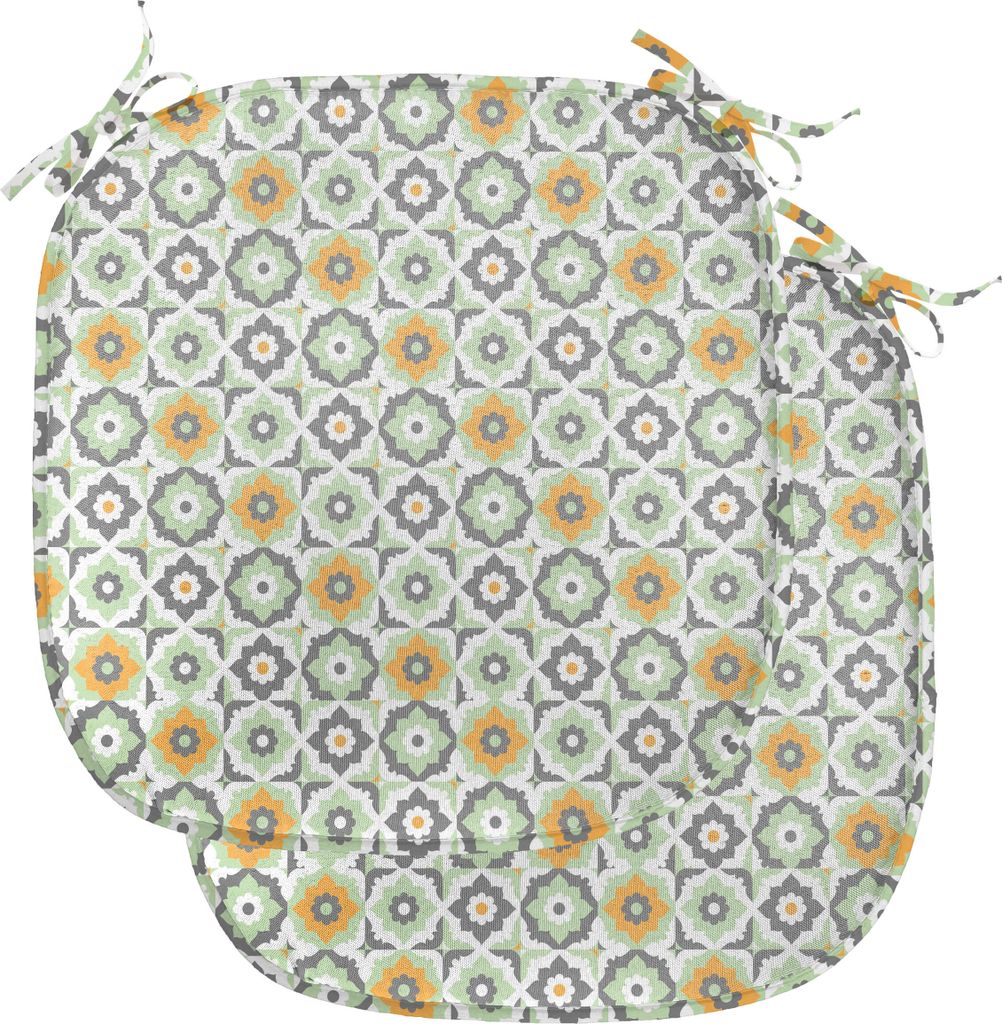 ABAKUHAUS Quatrefoil Polster für Esszimmerstühle, Lotus Blumen, Dekoratives wasserfestes Kissen mit Riemen für Küchensitze, 40 cm x 40 cm-2er P...