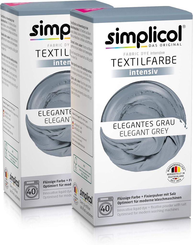 Simplicol Textilfarbe intensiv (18 Farben), Elegantes Grau 1817 2er Pack