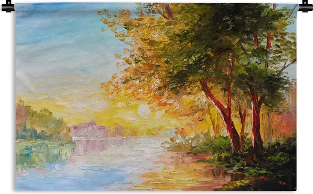 MuchoWow Wandteppich Wandbehang Natur - Malerei - Baum - Wasser 90x60 cm Tapisserie Dekoration Wandtuch - Wandskulpturen - Bildteppich