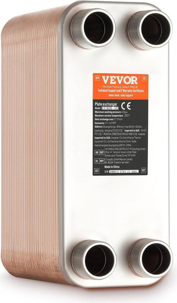 80 Plattenwärmetauscher 4*1-1/4" MNPT-Anschlüsse 5"x 12" gelötet 316L Edelstahl