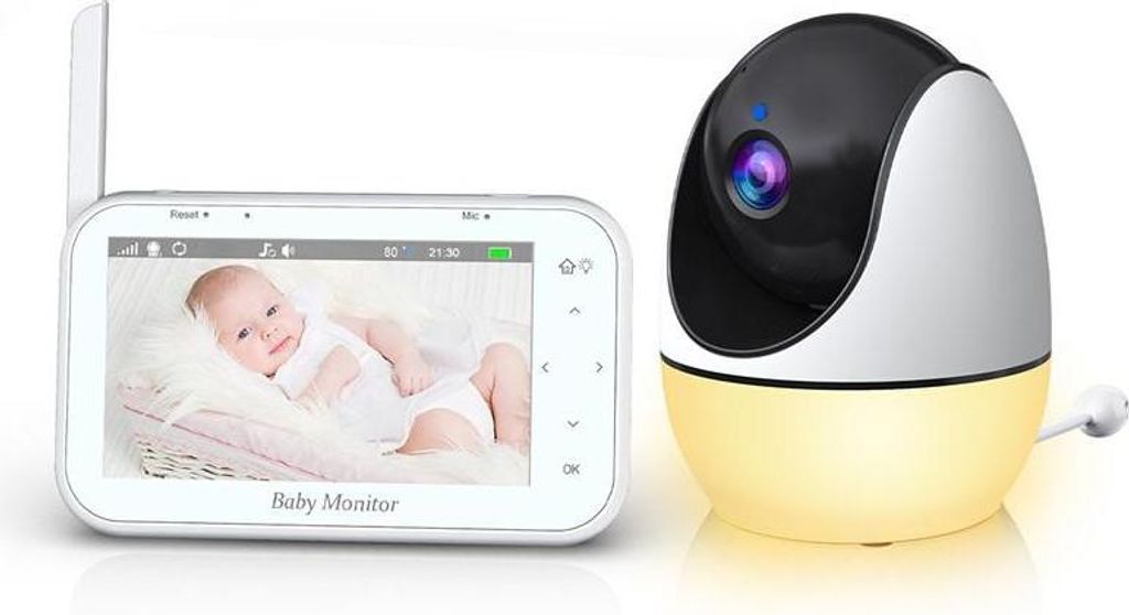 ABM200S HD Babyphone mit 4,3 Zoll Monitor, PTZ Kamera, Infrarot Nachtsicht, 2-Wege-Audio, 8 Schlaflieder, Baby Überwachung, EU-Stecker