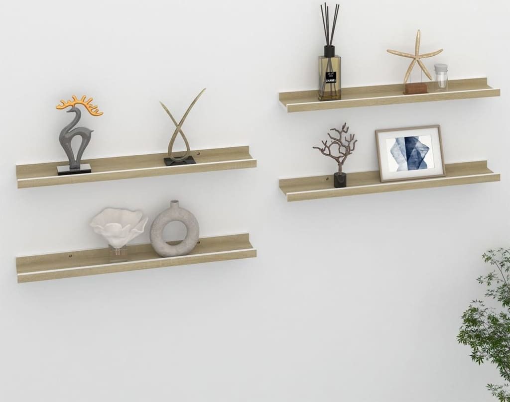 Wandregale 4 Stk. Weiß und Sonoma-Eiche 60x9x3 cm , Wandregale Design 2024