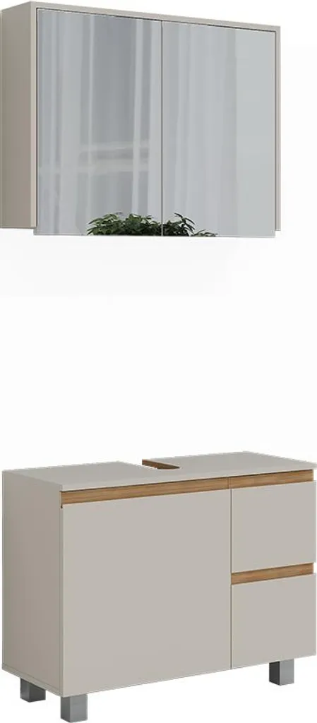 Meuble Vasque et Colonne de Salle de Bain Vicco J-Shape Cachemire Duo