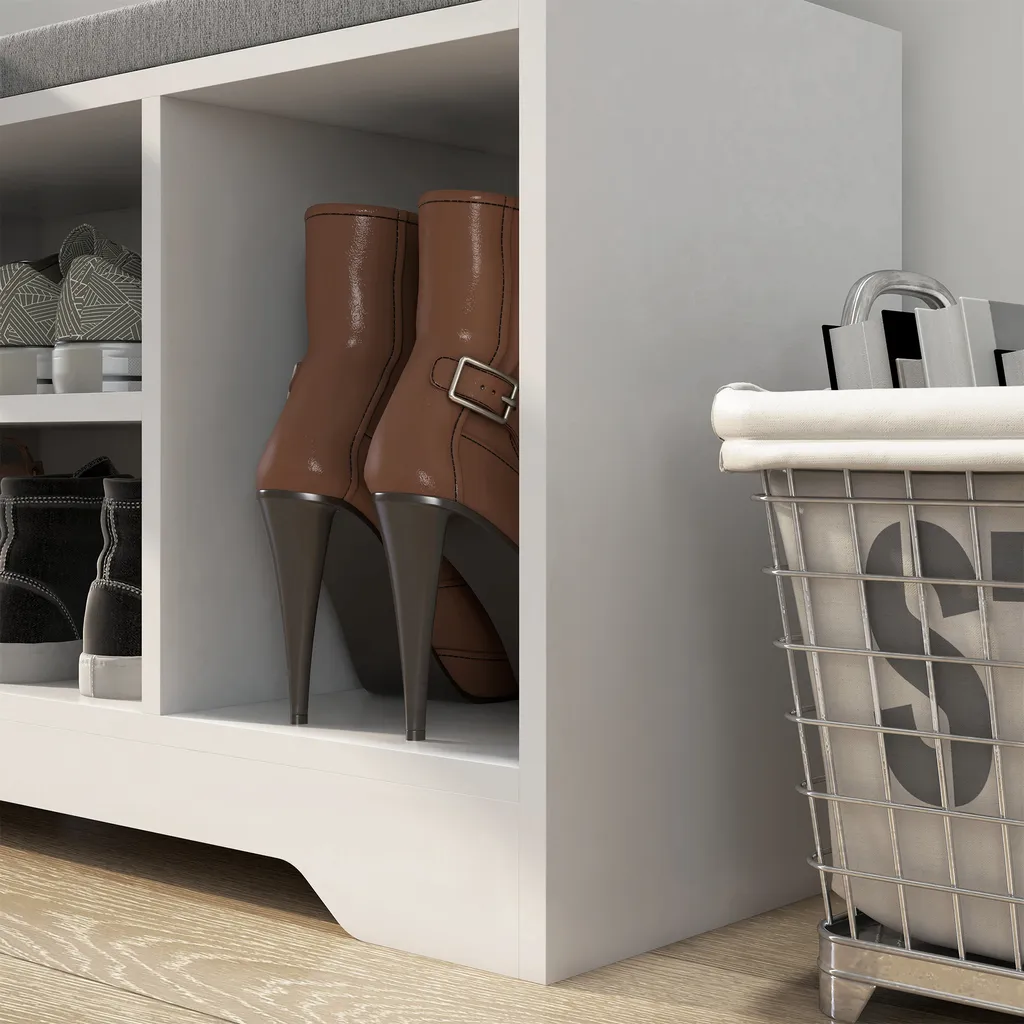 Banc de rangement d'entrée meuble à chaussures blanc avec coussin - 9