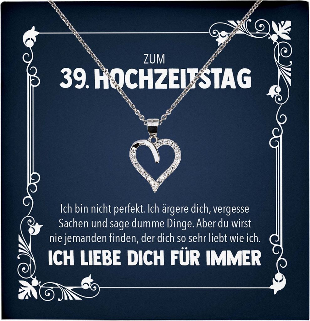 22Feels Ehefrau zum 39. Hochzeitstag Geschenk Ich Liebe Dich Frauen Herz Halskette Damen Collier mit 23 Zirkonia Steinen (Damen Silber 925/000 Schm...