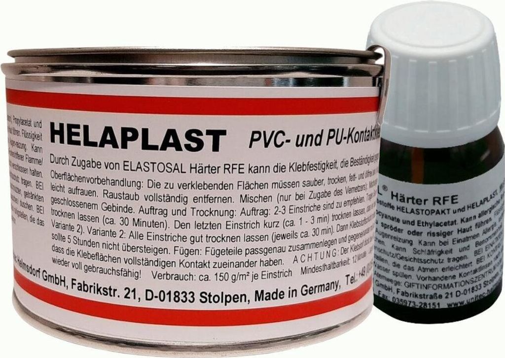 HELAPLAST PVC PolyurethanPlastik Klebstoff 300g Dose transparent ELASTOSAL Härter RFE - Menge: 300g + 10g HÄRTER