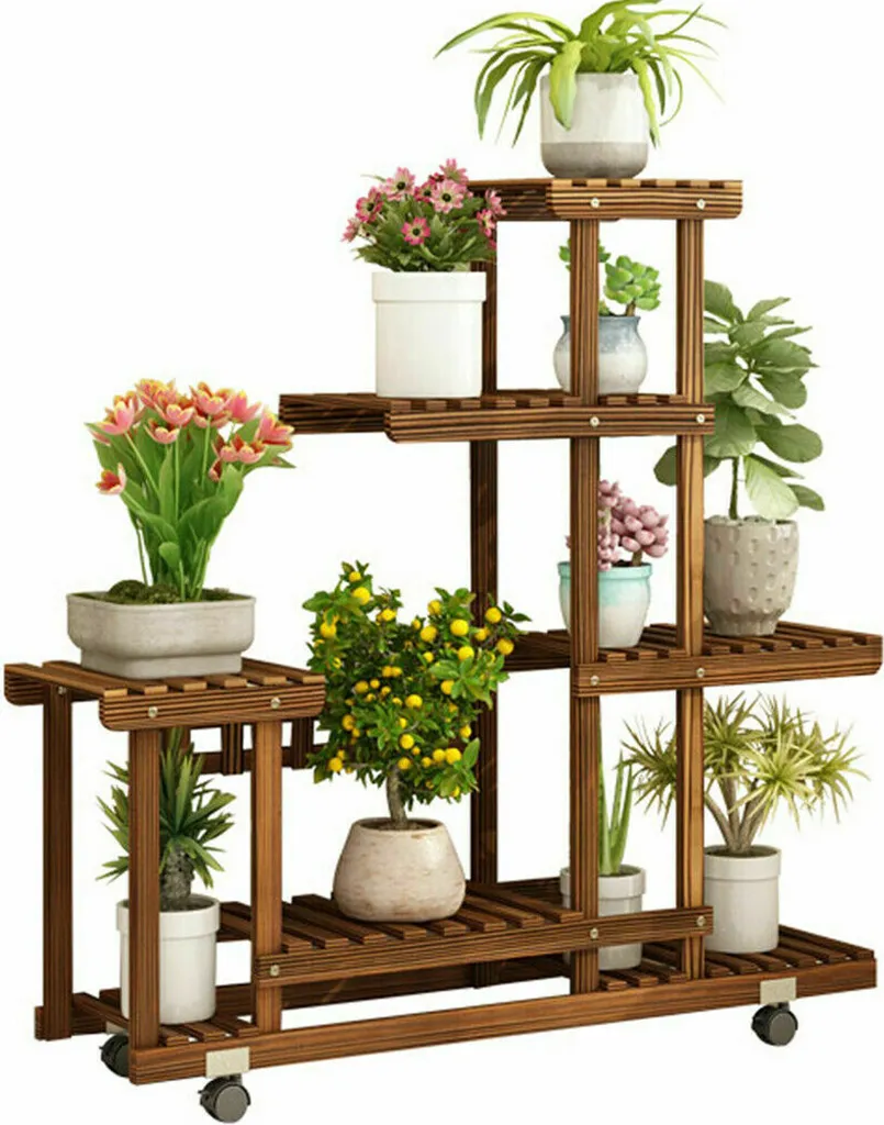 Étagère à plantes à roulettes avec 6 niveaux - Support bois 95x25x102cm