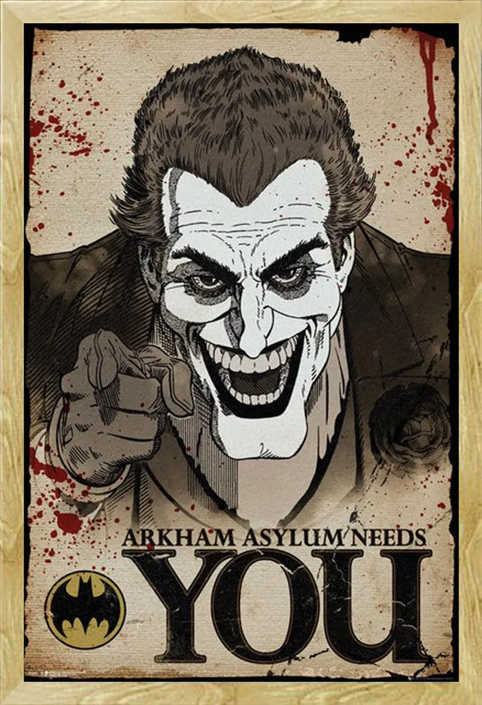 Poster Batman Joker Needs You avec Cadre Maxi MDF Shinsuke® Hêtre 61x91