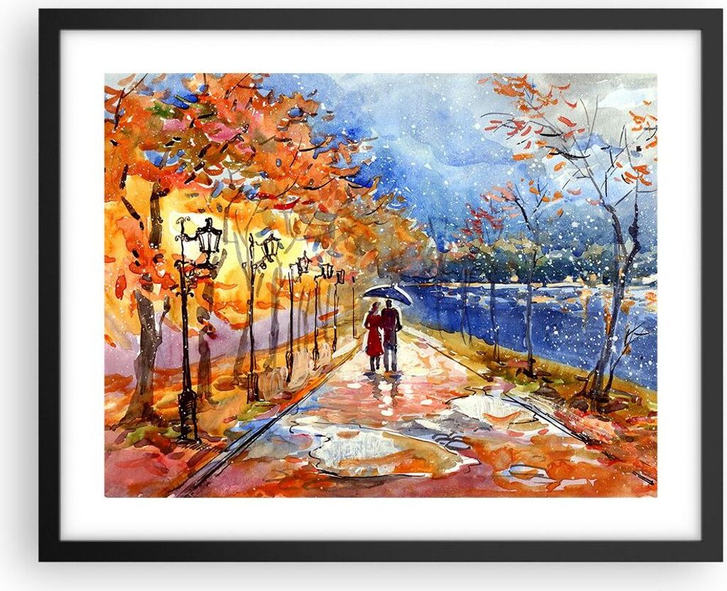 Gerahmtes Poster - Schwarzer Rahmen - Park Paar Baum - 50x40 cm - Wand Bild - Wanddeko - Wandbilder - Kunstposter - Wandposter - Bilderrahmen - Bil...