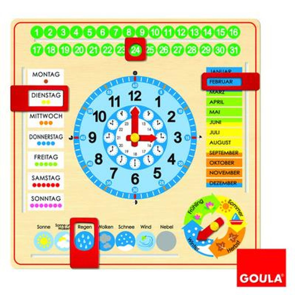 Lernen Kalender Uhr Kinder Lernspiel Lesen Holz Zeit Tage Monate Jahreszeiten 