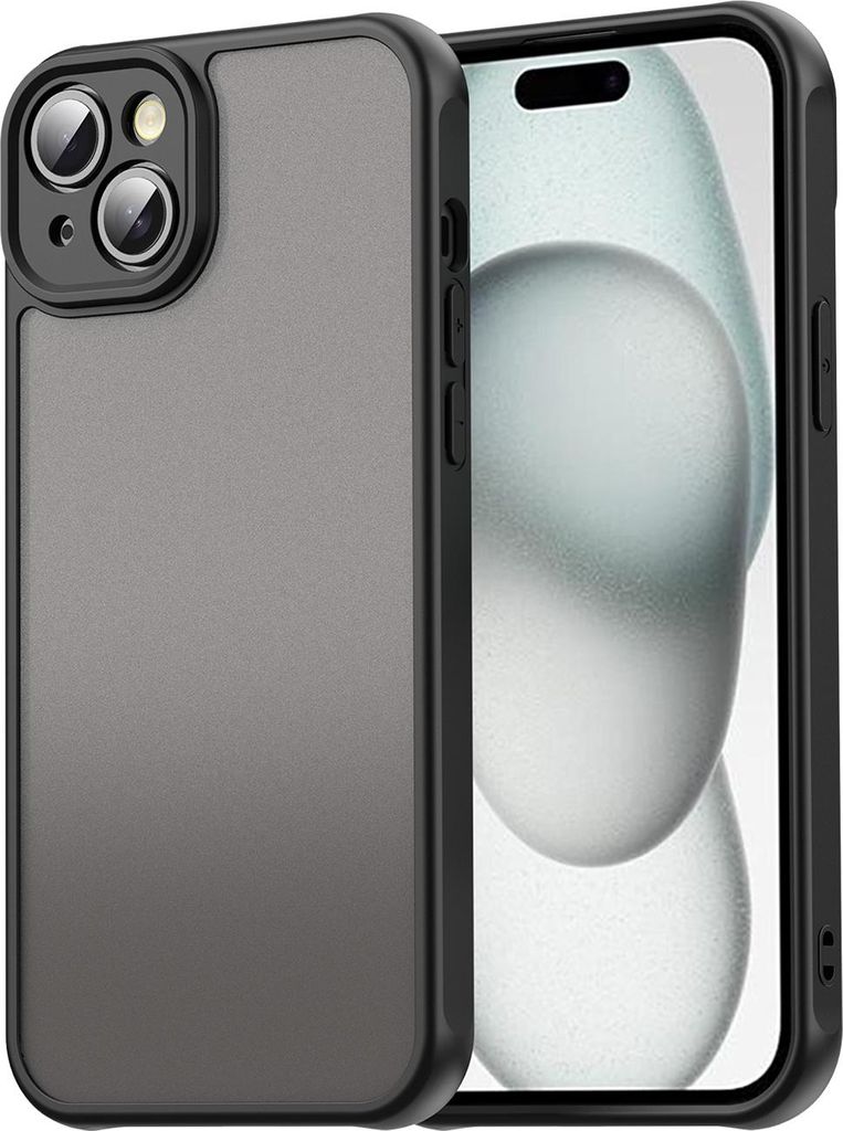 Matt Hülle für iPhone 15 mit Kameraschutz, Transluzente Matt Rückseite Stoßfeste Handyhülle Schwarz