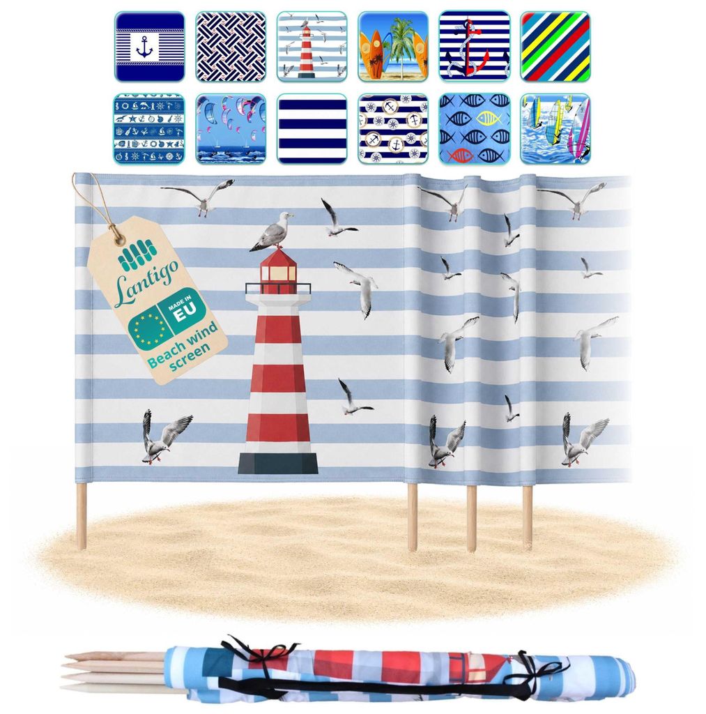 Lantigo Strandparavent Leuchtturm 10m Windschutz Produktbild 