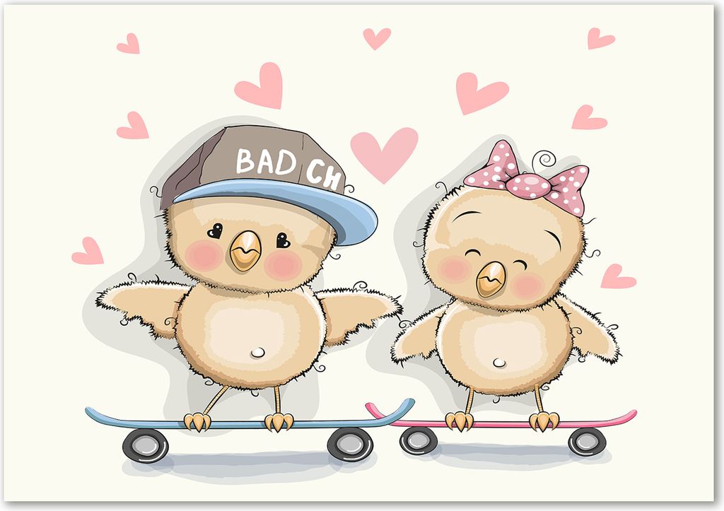 Tulup Leinwandbild - 100x70 cm - Wandkunst - Drucke auf Leinwand - Leinwanddruck - Kinderzimmer - Mehrfarbig - Vögel Skateboard