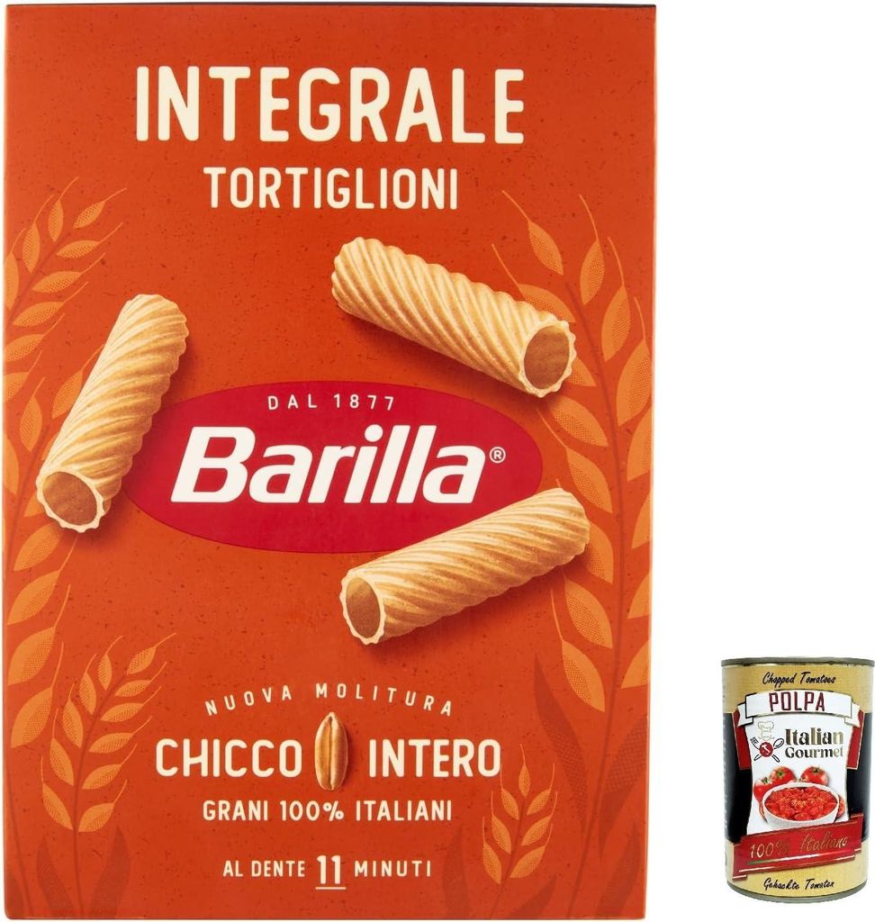 20x Pasta integrale Barilla Tortiglioni Integrali Vollkorn italienisch Nudeln 500 g pack + Italian Gourmet polpa 400g