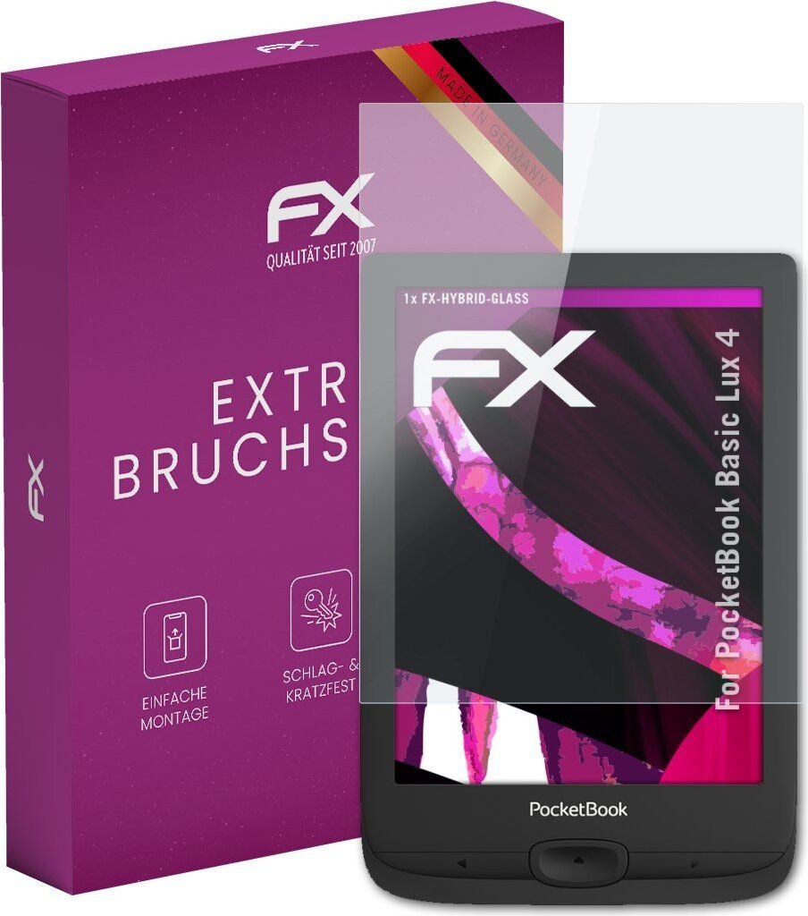 atFoliX FX-Hybrid-Glass Displayfolie kompatibel mit PocketBook Basic Lux 4 Glasfolie