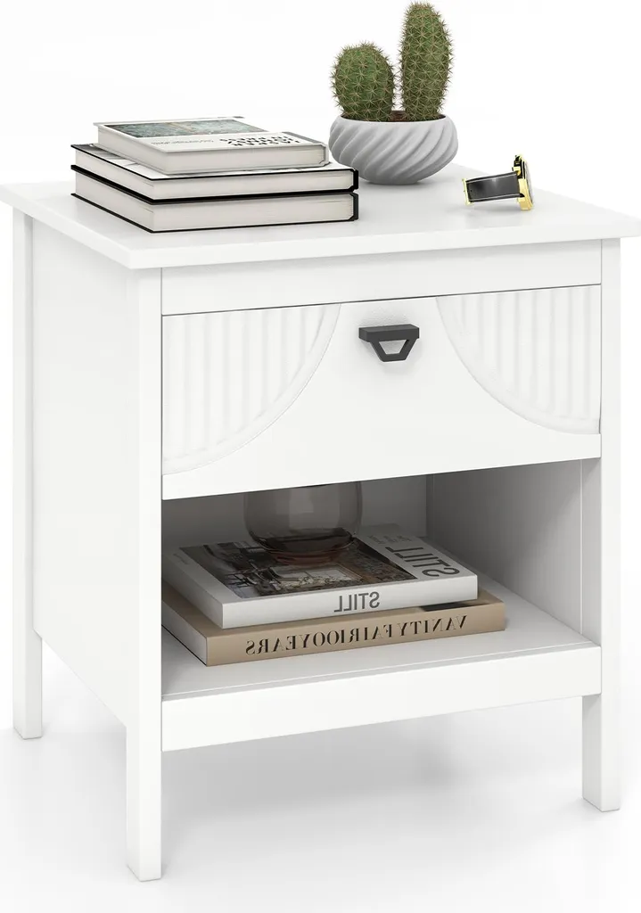 Table de Chevet Blanche en Bois avec Tiroir pour Sommier Boxspring