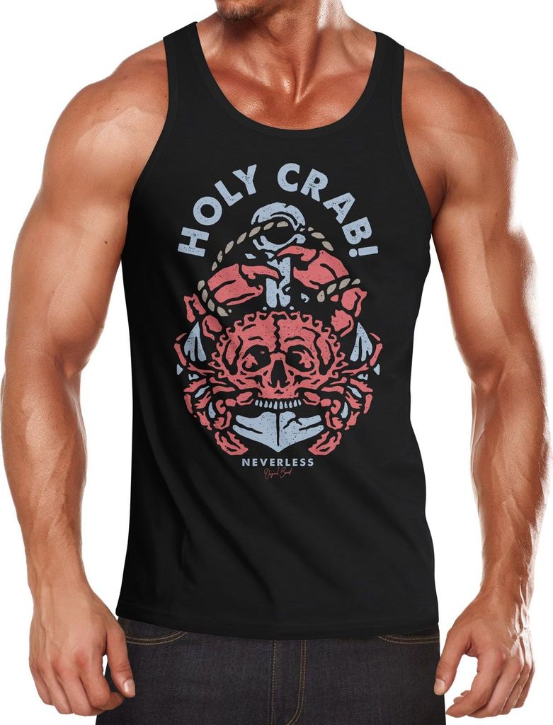Herren Tank-Top Skull Crab Anker maritimes Motiv witzig Muskelshirt Muscle Shirt Neverless schwarz XXL