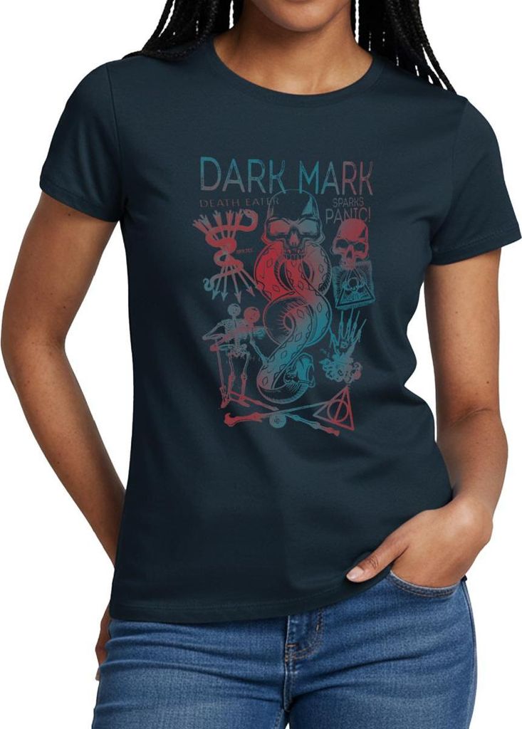 Spreadshirt Harry Potter Dunkles Mal & Horkruxe Design Frauen T-Shirt, M, Navy