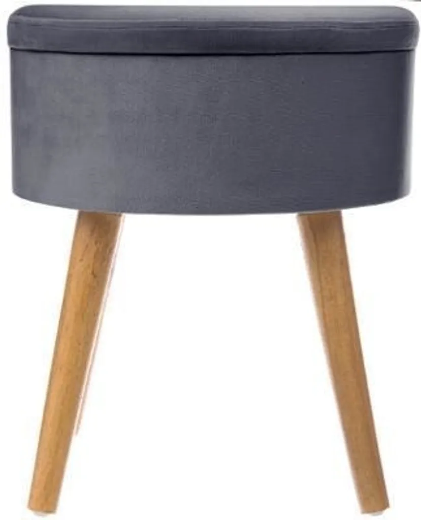Tabouret en velours avec compartiment de rangement TESS - Gris Anthracite - 4