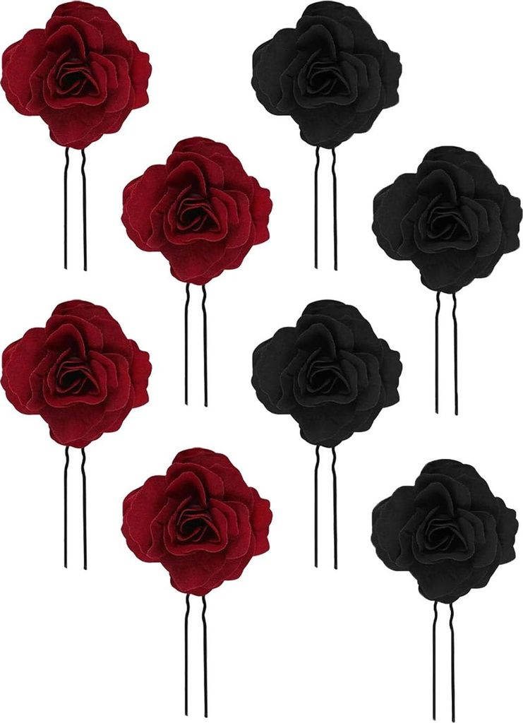 Handgemachte rote Rosenblumenclips - Haaraccessoires für Hochzeiten und Feiern - Set von 8