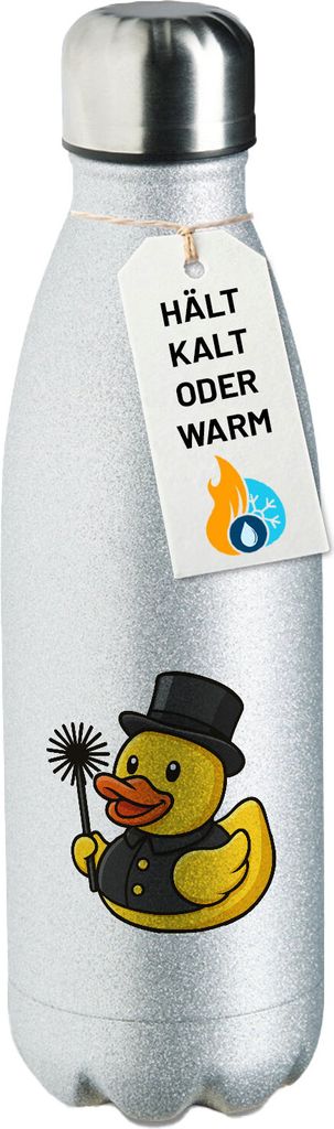Huuraa Trinkflasche Quietscheente Schornsteinfeger Gummiente Kaminfeger 500ml Silver Edelstahl Wasserflasche Trinkflasche Geschenkidee