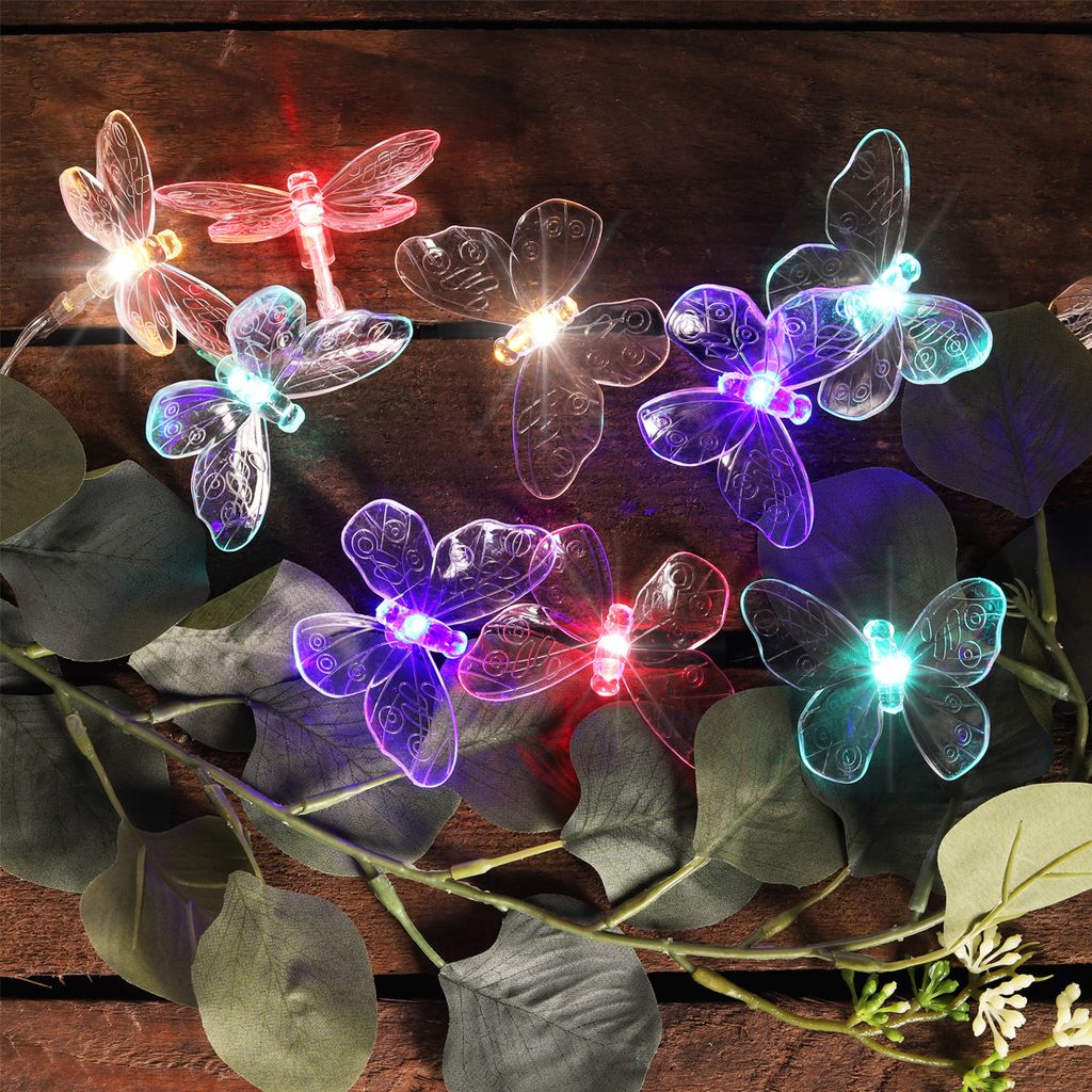 2er Set RGB LED Solar Lichterketten Deko Schmetterling Farbwechsel Garten Lampen 