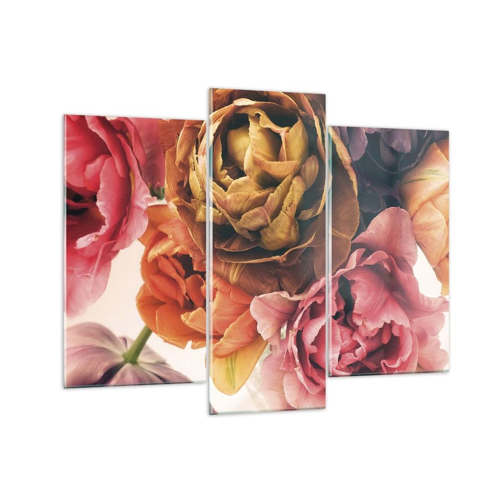 Bilder auf glas - 3 Teile - Blumenstrauß Blumen Braut - 130x100cm - Glasbilder - Wandbilder - Bilder - Wanddekoration aus Glas - Glas Bilder - Wan...