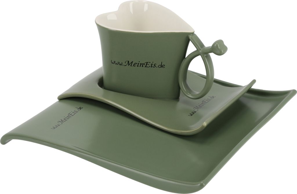 TIBU Tasse und Untertasse Set Herzform Beige Keramik Kuchenteller Dessertteller Kaffee Tee kreatives Geschenk Valentinstag Geburtstag (200ml)