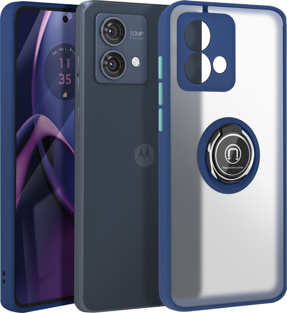 Avizar, Handyhülle für Motorola Moto G84 Metallring, Video-Halterung, Dunkelblau