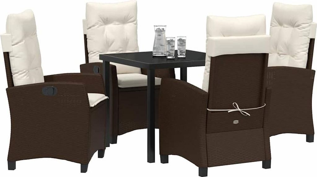 vidaXL Garten Essgruppe mit Kissen 5 pcs Braun Poly-Rattan