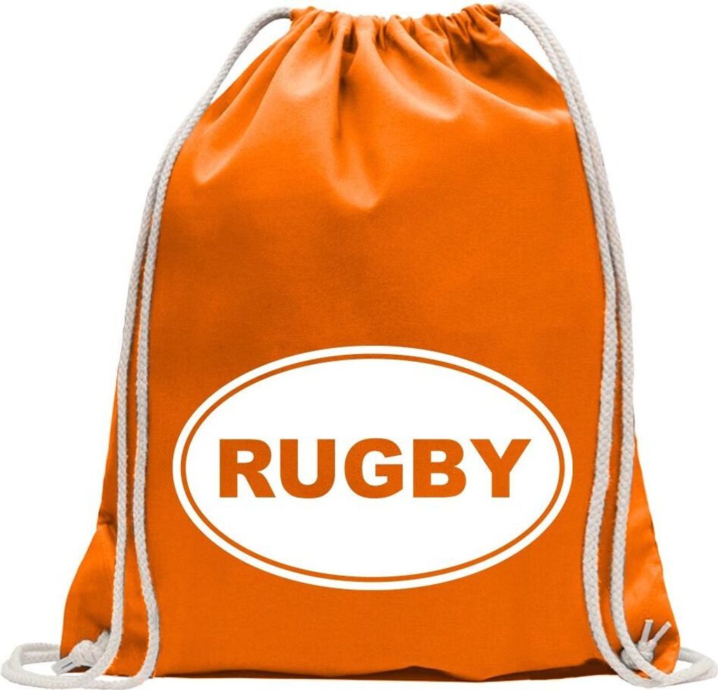 Kiwistar - Turnbeutel - mandarin - Rugby - Fun Rucksack Sport Beutel Gymsack Baumwolle mit Ziehgurt
