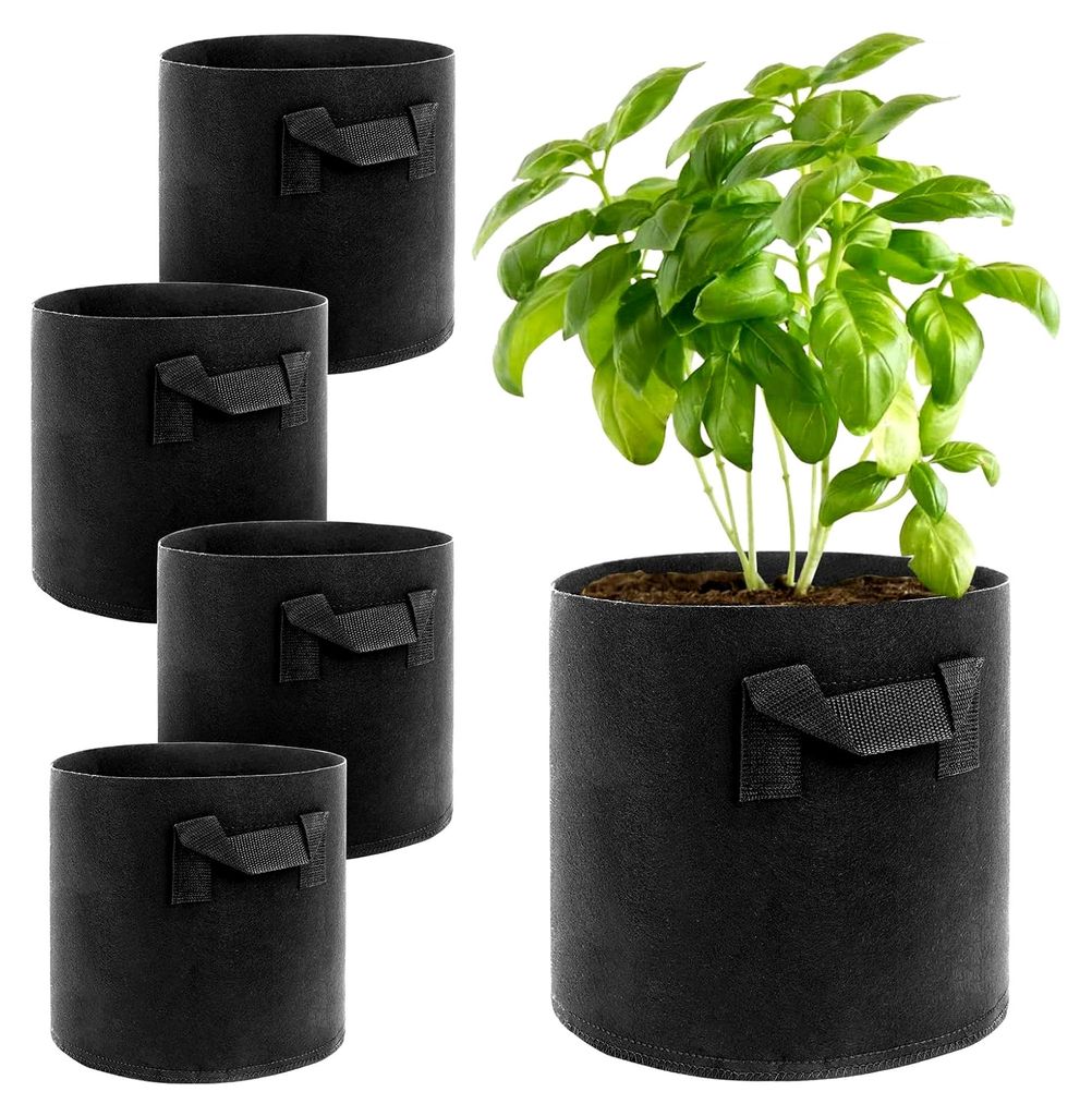 5 Stück Pflanzsack, Stofftopf 11L mit Griff, Kartoffelsack für den Anbau von Kartoffeln, Gemüse, Blumen und Früchten