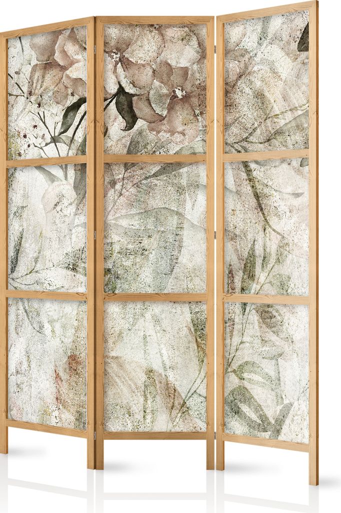 Paravent XXL 135x172 cm 3-teilig einseitig eleganter Sichtschutz Raumteiler Trennwand Raumtrenner Holz Design Motiv Deko Home Office Botanik Natur ...