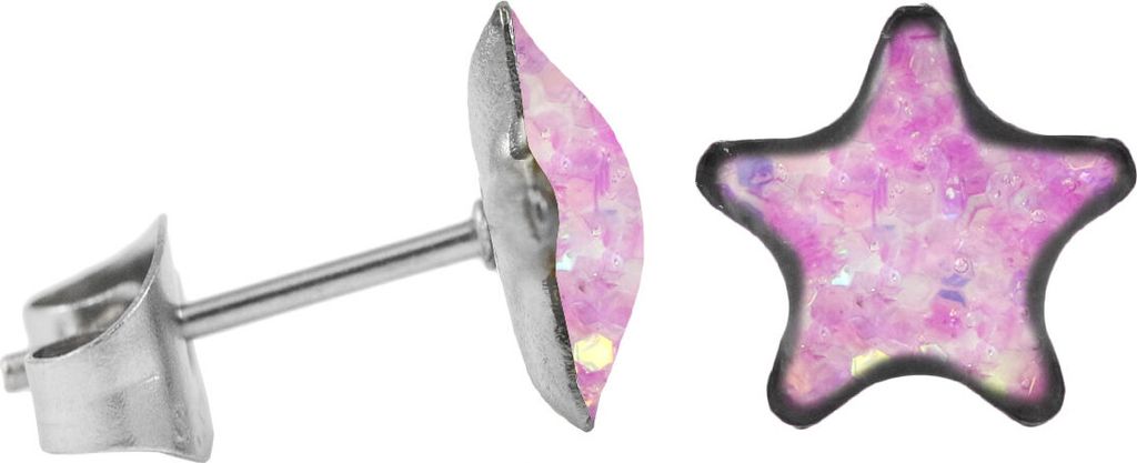 Ohrstecker Chirurgenstahl glitzernder Stern Farbe - Helles Pink