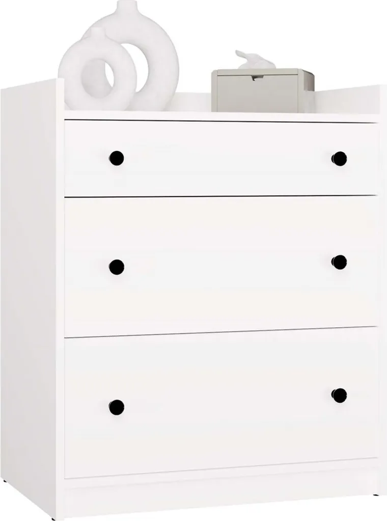 Commode blanche 70 x 84 x 46 cm avec 3 tiroirs spacieux pour chambre