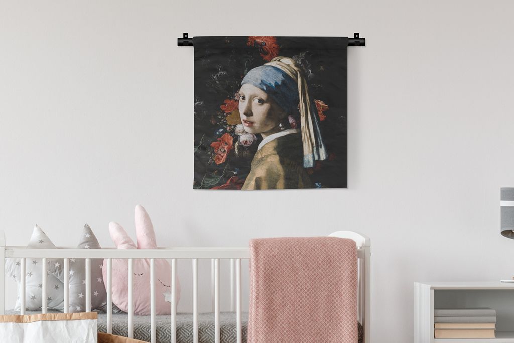 MuchoWow Wandteppich Wandbehang Das Mädchen mit dem Perlenohrring - Vermeer - Kunst 60x60 cm Tapisserie Dekoration Wandtuch - Dekorationen - Wan...