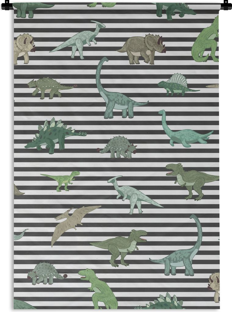 MuchoWow Wandteppich Wandbehang Kinderzimmer - Schwarz - Dinosaurier - Jungen - Mädchen - Kinder 60x90 cm Tapisserie Dekoration Wandtuch - Foto-...