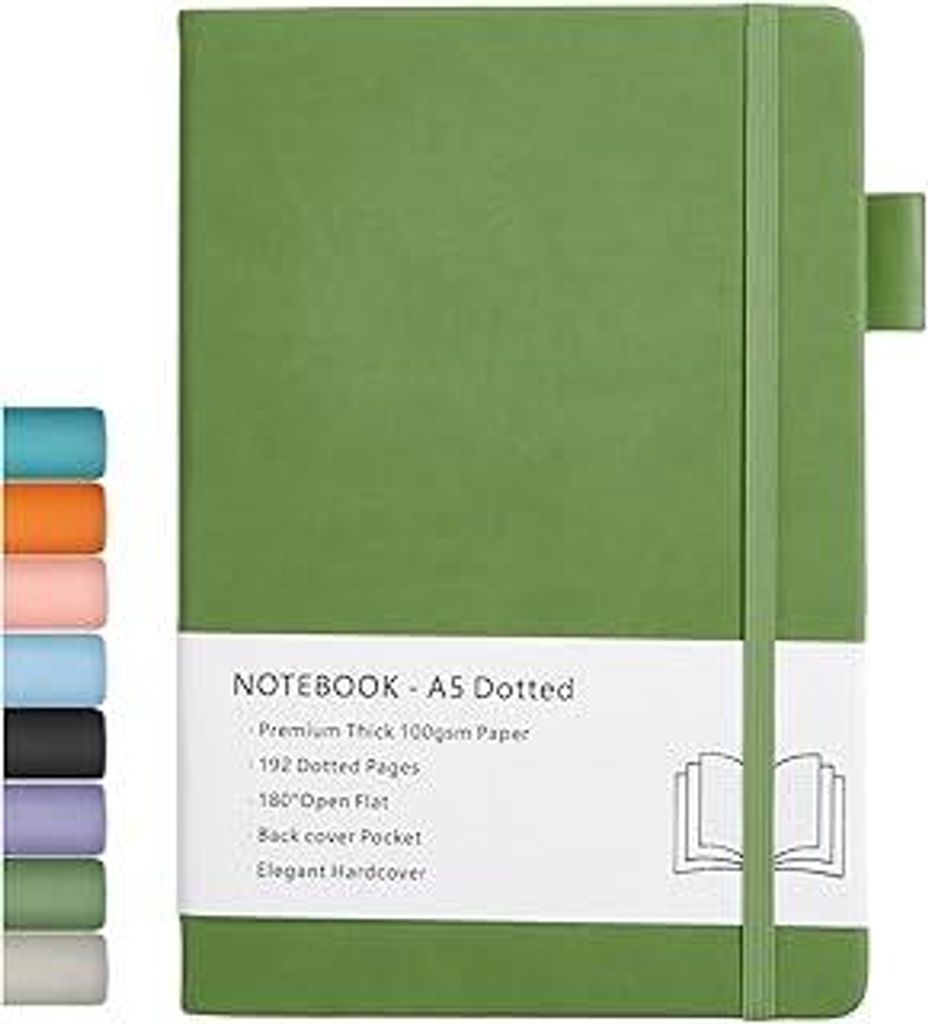Dotted Journal A5, Hardcover Notizbuch Gepunktet mit 192 Seiten, Premium 100 GSM Dickes Papier, Innentasche, Elastisch Gebändert, Kunstledereinban...