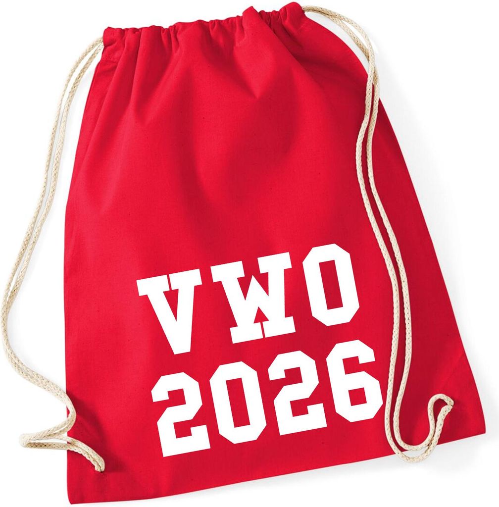Huuraa Turnbeutel VWO 2026 Abschluss Niederlande 12 Liter Classic Red Baumwolle Rucksack Geschenkidee