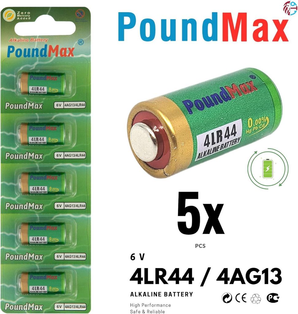 PoundMax Alkaline 5X 4LR44 (4AG13, L1325), 6V | 1x 5er-Packung