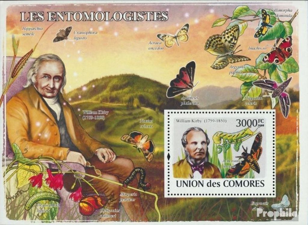 Briefmarken Komoren 2008 Mi Block 464 (kompl. Ausg.) postfrisch Entomologen & Schmetterlinge